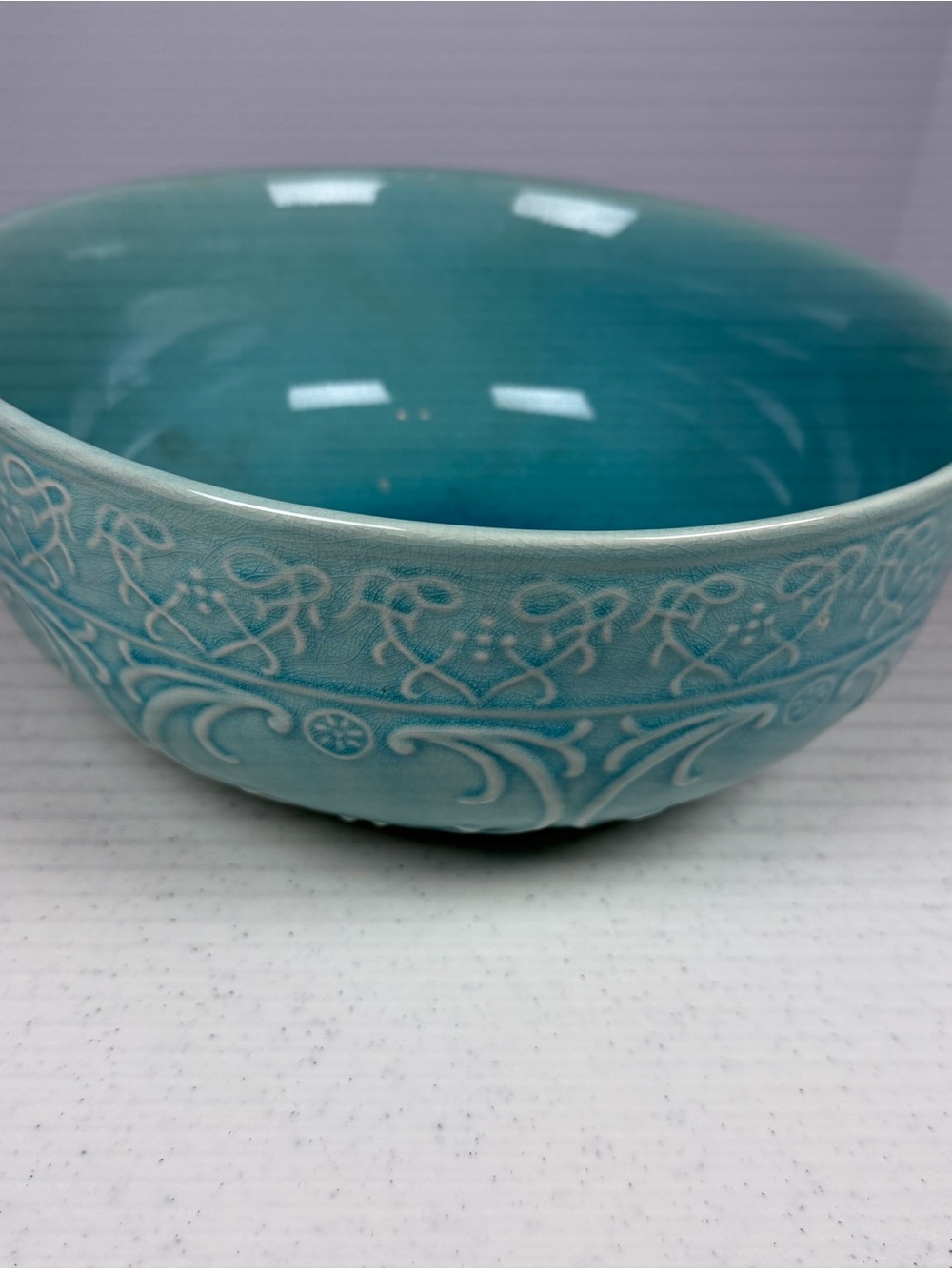 Home Stoneware Embossed Turquoise Serving Bowl - Vintage